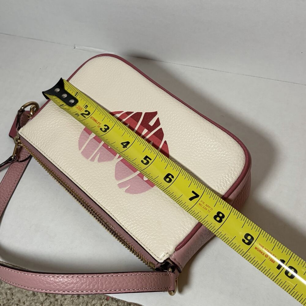 Coach Nolita 19 Wristlet Chalk Pebbled Leather Pink Stripe Heart Motif - Picture 6 of 6